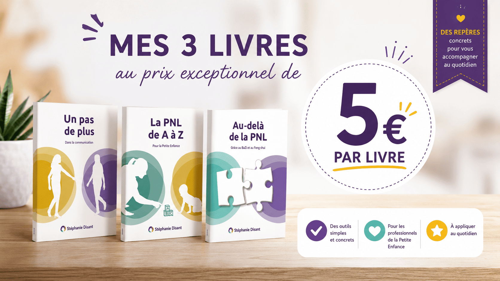 Trois livres Stéphanie Disant présentés avec une offre à 5 euros