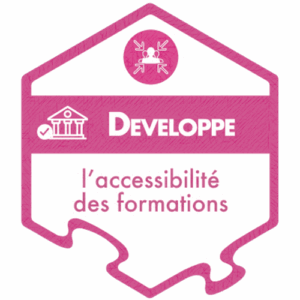 Badge handicap formation de stephanie disant - formation crèche petite enfance Badge Inclusion & Formation obtenu par Stéphanie Disant pour son engagement en faveur de l’accessibilité des formations.